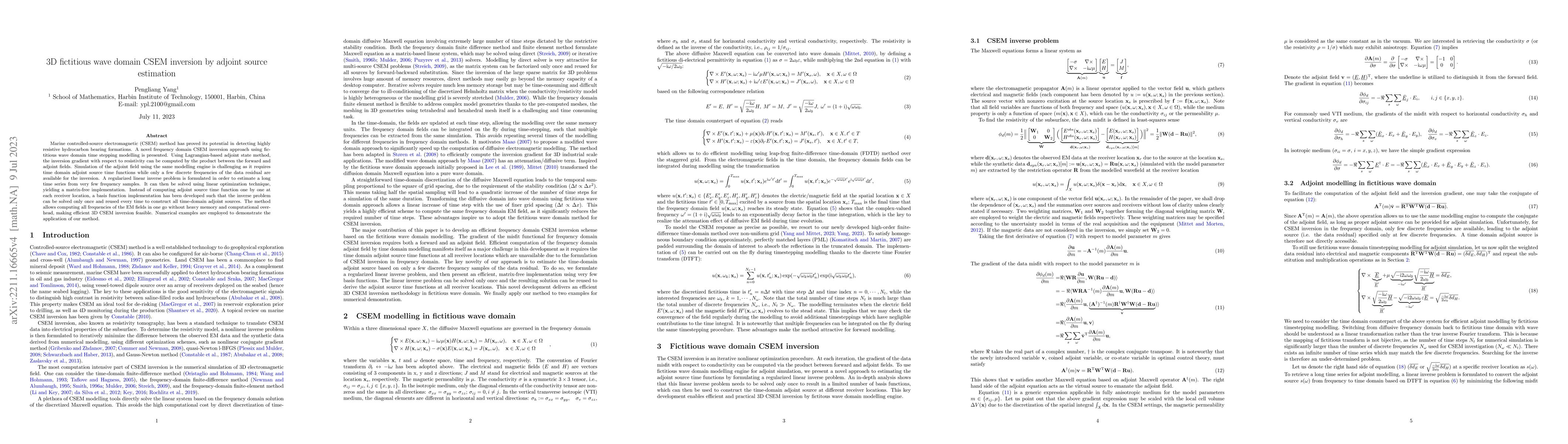 Thumbnail for 3D fictitious wave domain CSEM inversion by adjoint source estimation