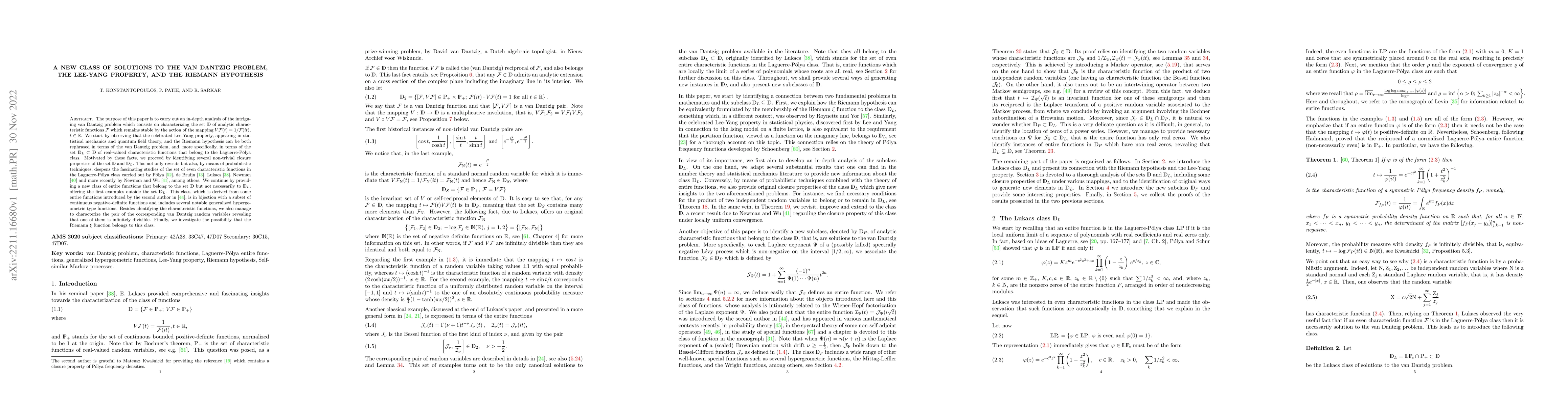 Thumbnail for A new class of solutions to the van Dantzig problem, the Lee-Yang
  property, and the Riemann hypothesis
