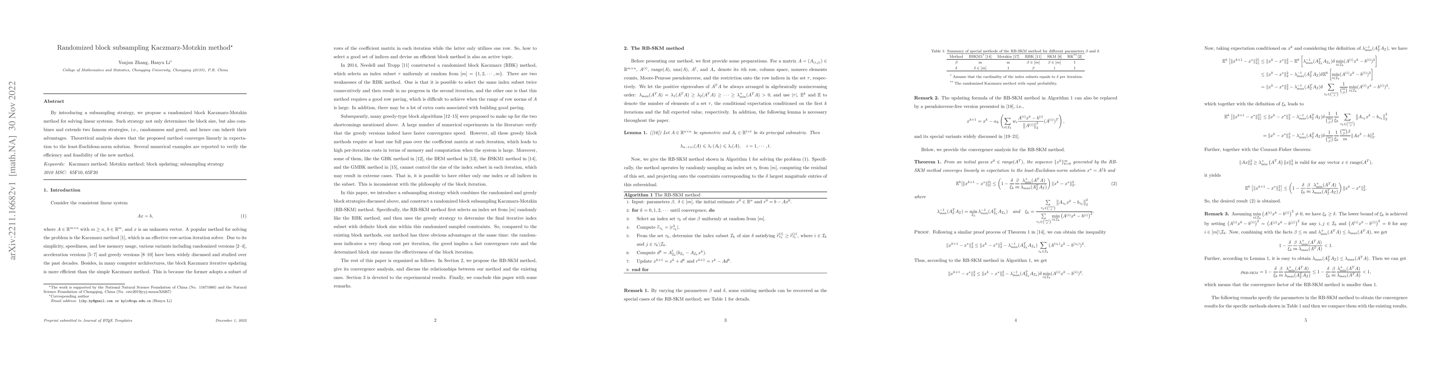 Thumbnail for Randomized block subsampling Kaczmarz-Motzkin method