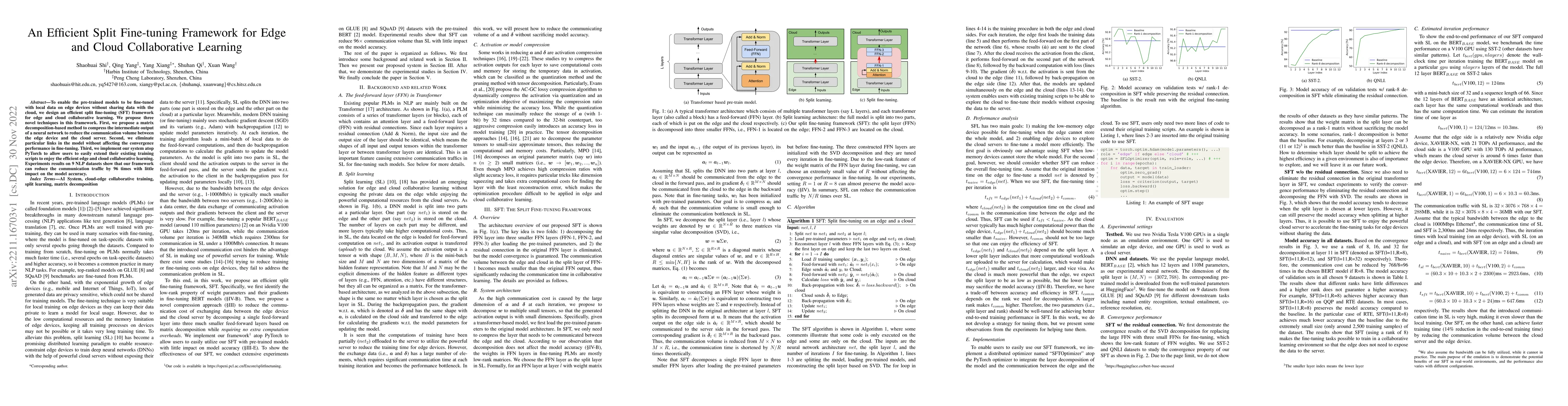 Thumbnail for An Efficient Split Fine-tuning Framework for Edge and Cloud
  Collaborative Learning