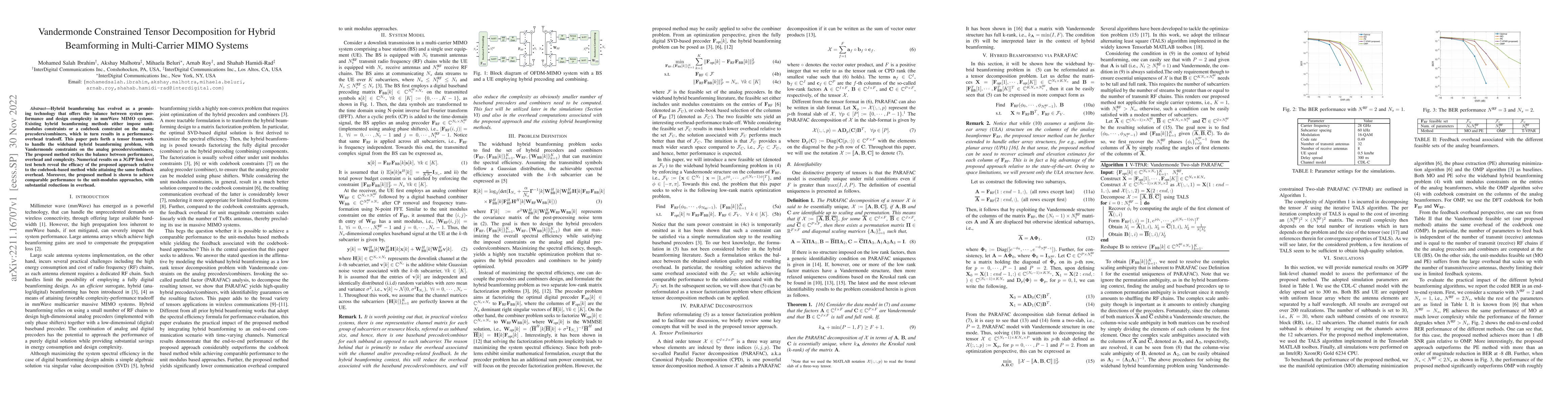 Thumbnail for Vandermonde Constrained Tensor Decomposition for Hybrid Beamforming in
  Multi-Carrier MIMO Systems
