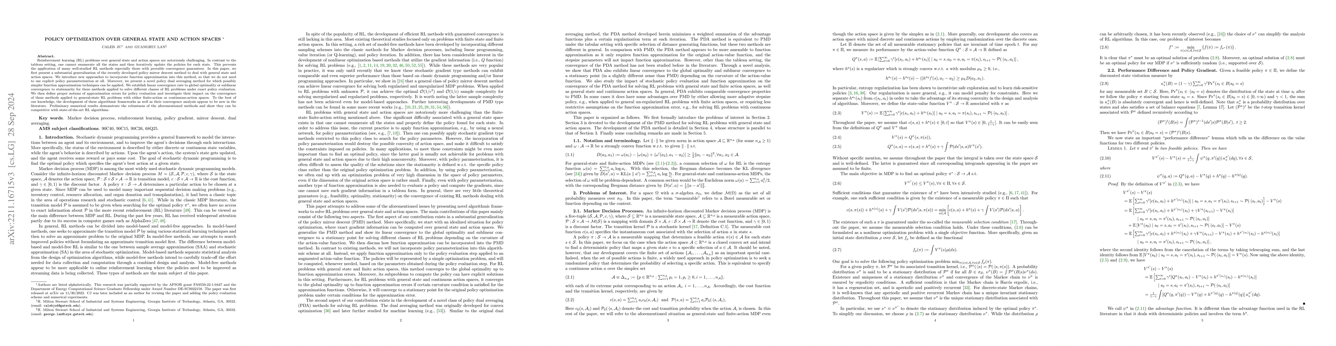 Thumbnail for Policy Optimization over General State and Action Spaces