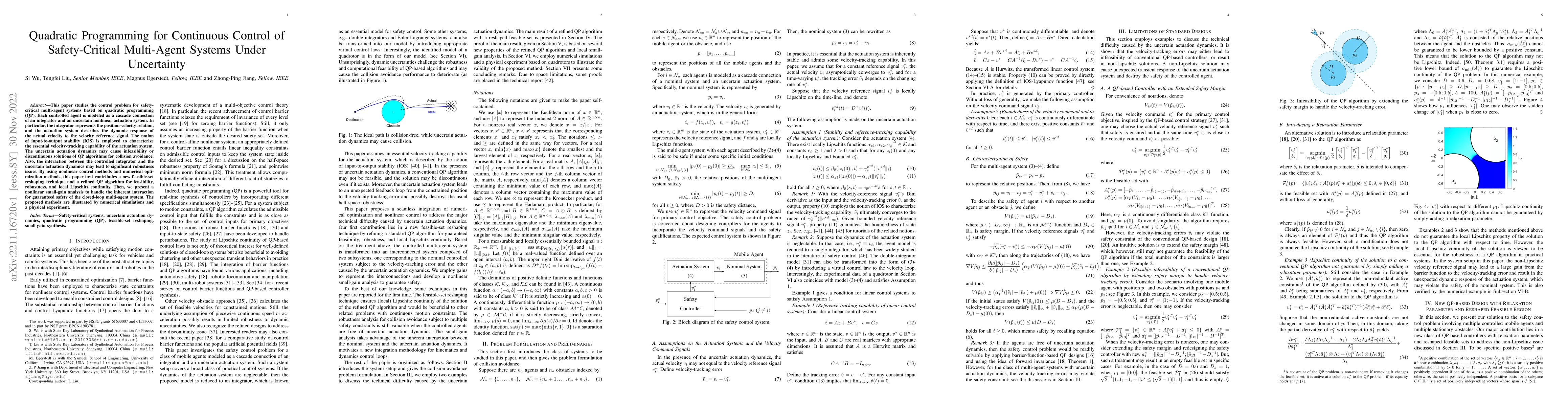 Thumbnail for Quadratic Programming for Continuous Control of Safety-Critical
  Multi-Agent Systems Under Uncertainty