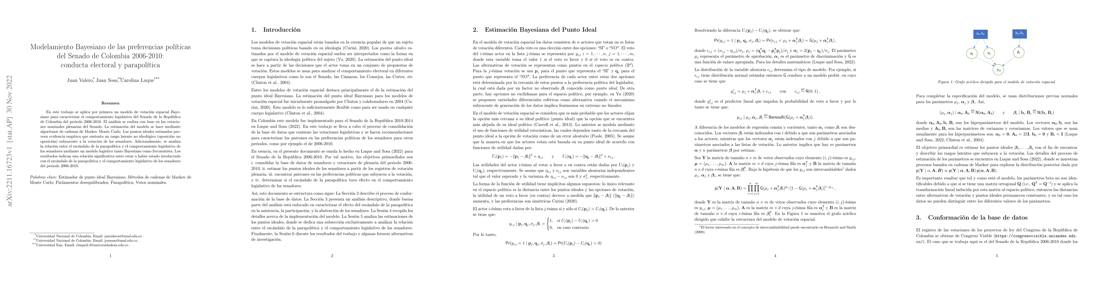 Thumbnail for Bayesian modeling of the political preferences of the Colombian Senate
  2006-2010: electoral behavior and parapolitics