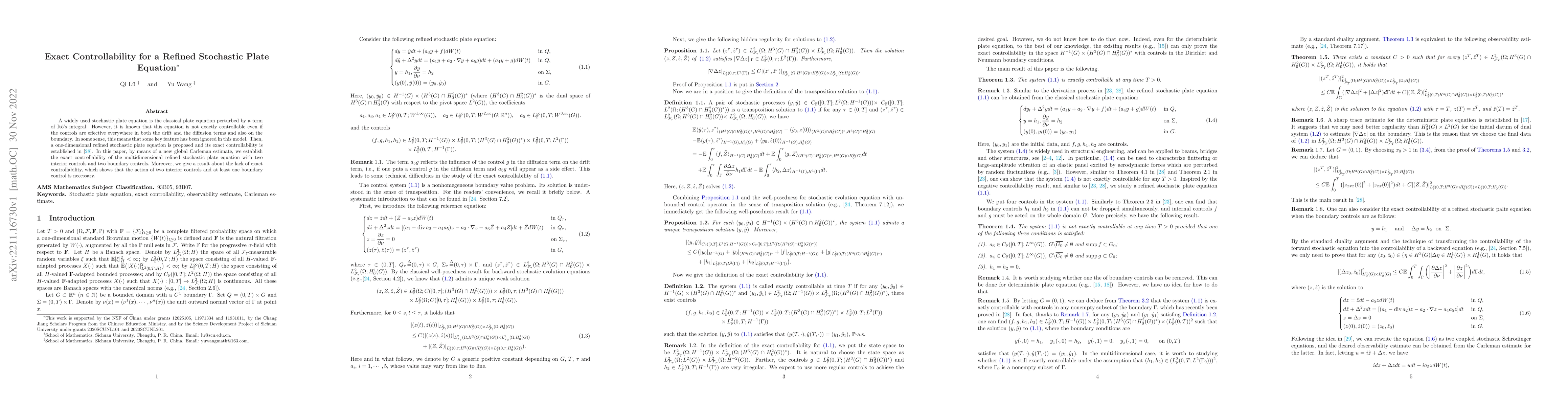 Thumbnail for Exact Controllability for a Refined Stochastic Plate Equation