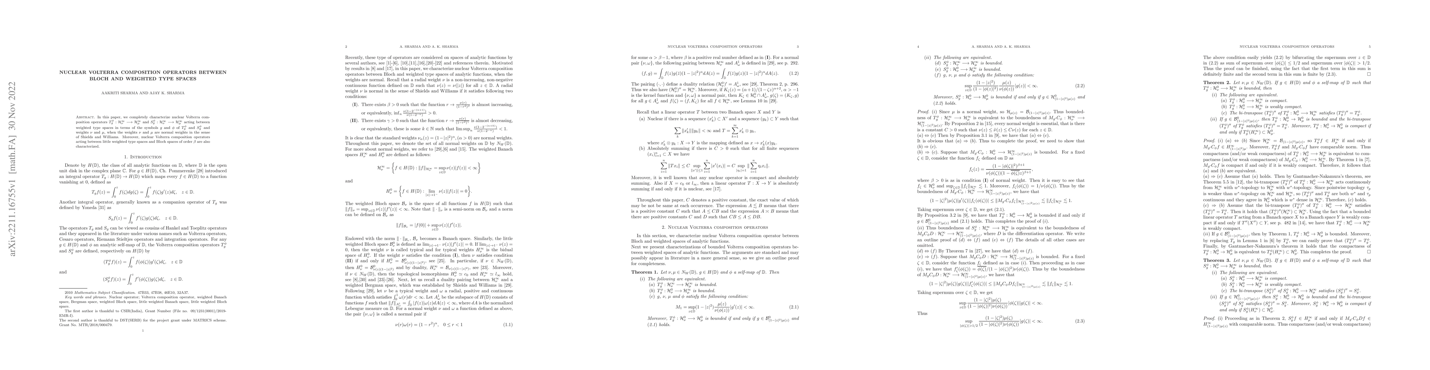 Thumbnail for Nuclear Volterra composition operators between Bloch and weighted type
  spaces