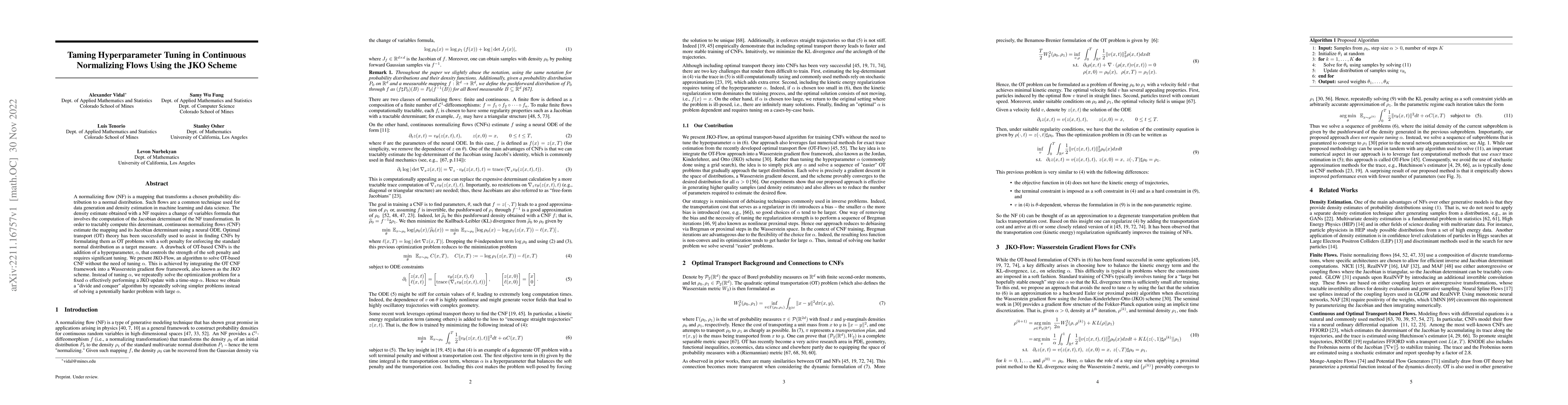 Thumbnail for Taming Hyperparameter Tuning in Continuous Normalizing Flows Using the
  JKO Scheme