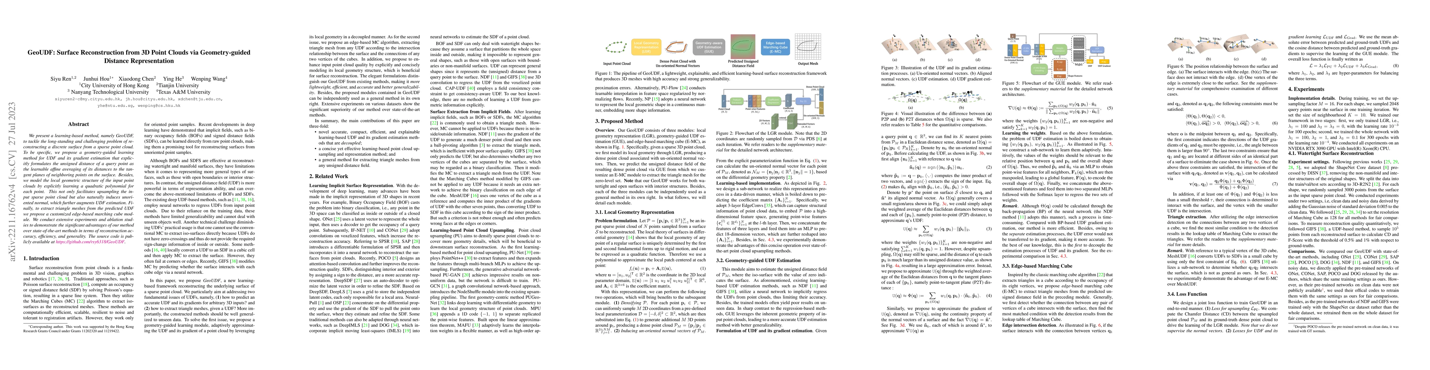 Thumbnail for GeoUDF: Surface Reconstruction from 3D Point Clouds via Geometry-guided
  Distance Representation