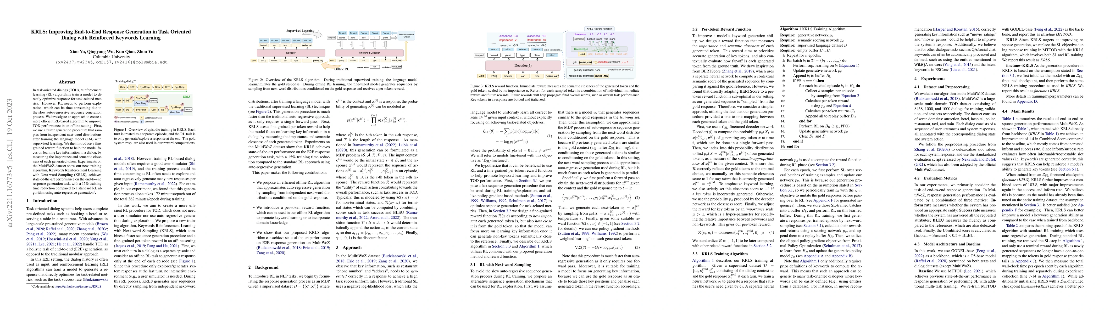 Thumbnail for KRLS: Improving End-to-End Response Generation in Task Oriented Dialog
  with Reinforced Keywords Learning