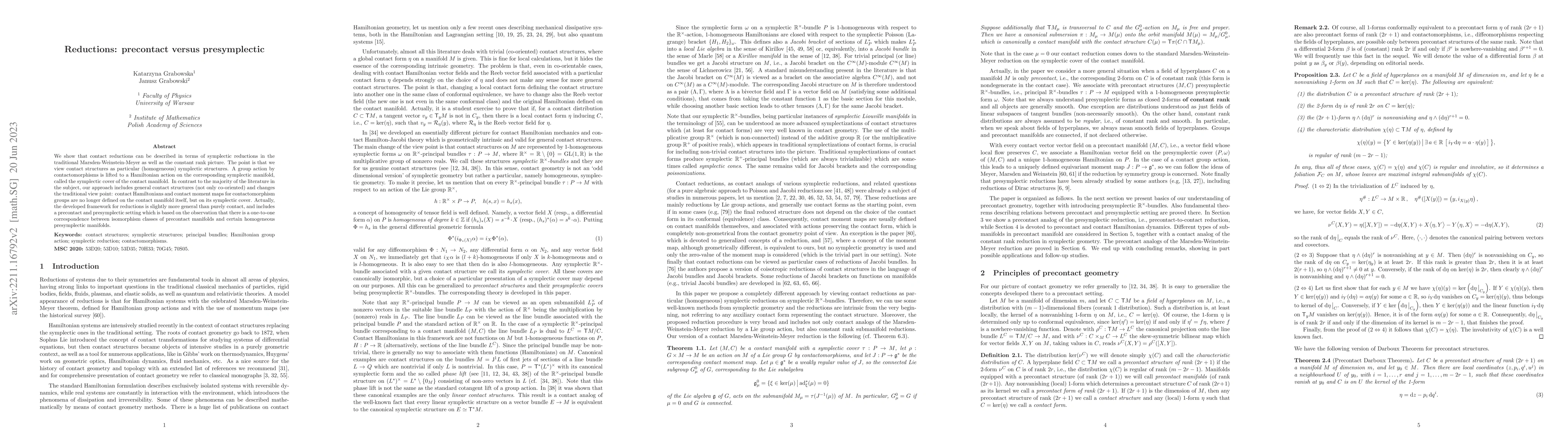Thumbnail for Reductions: precontact versus presymplectic