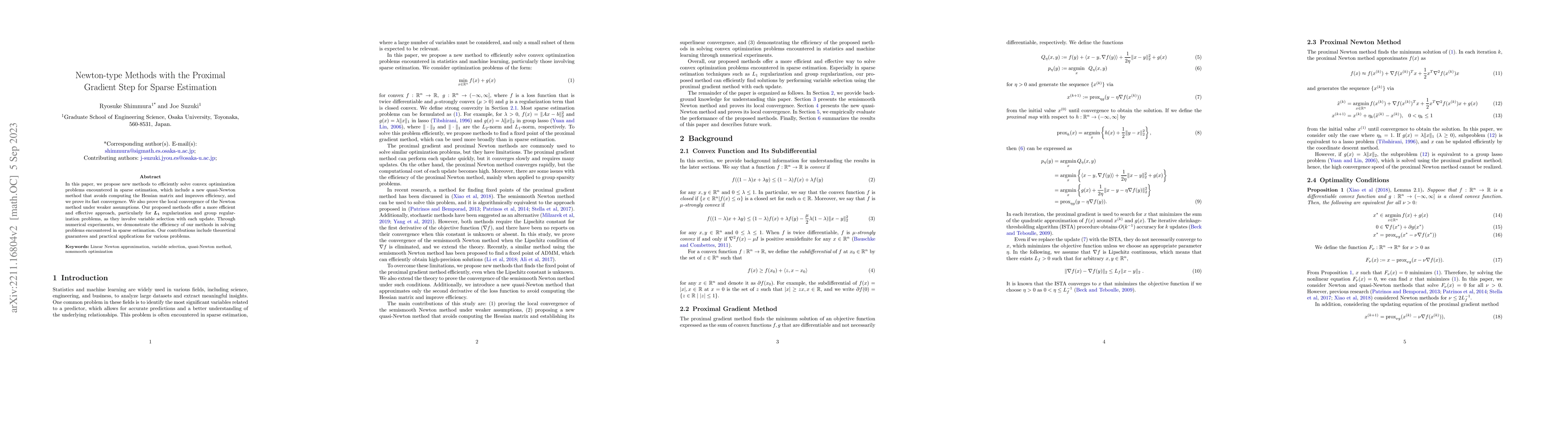 Thumbnail for Newton-type Methods with the Proximal Gradient Step for Sparse
  Estimation