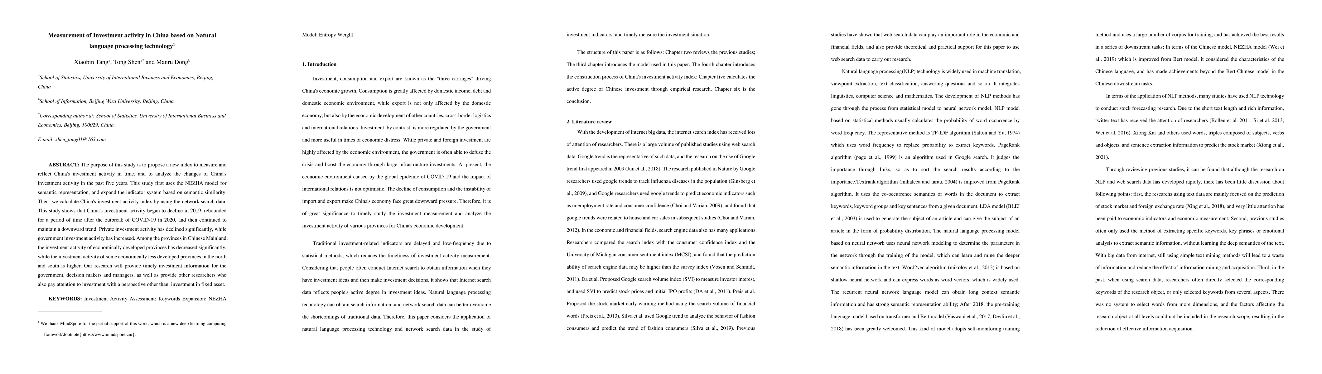Thumbnail for Measurement of Investment activity in China based on Natural language
  processing technology