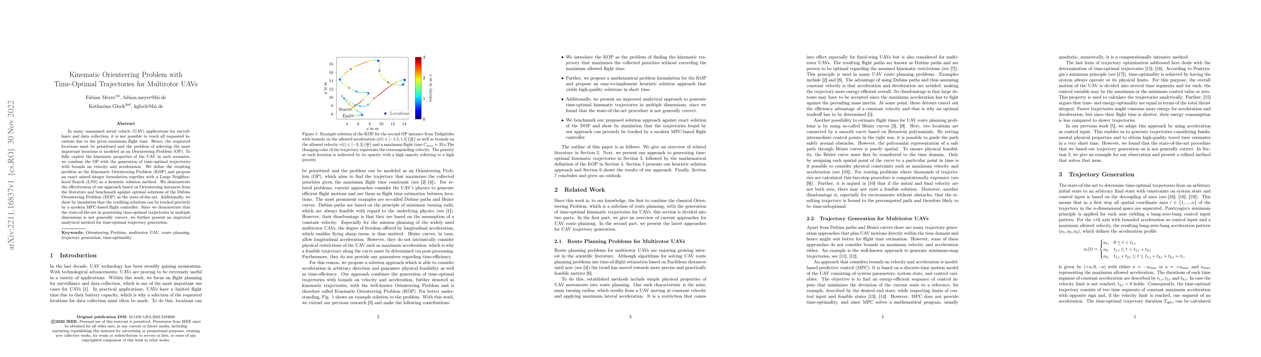 Thumbnail for Kinematic Orienteering Problem With Time-Optimal Trajectories for
  Multirotor UAVs