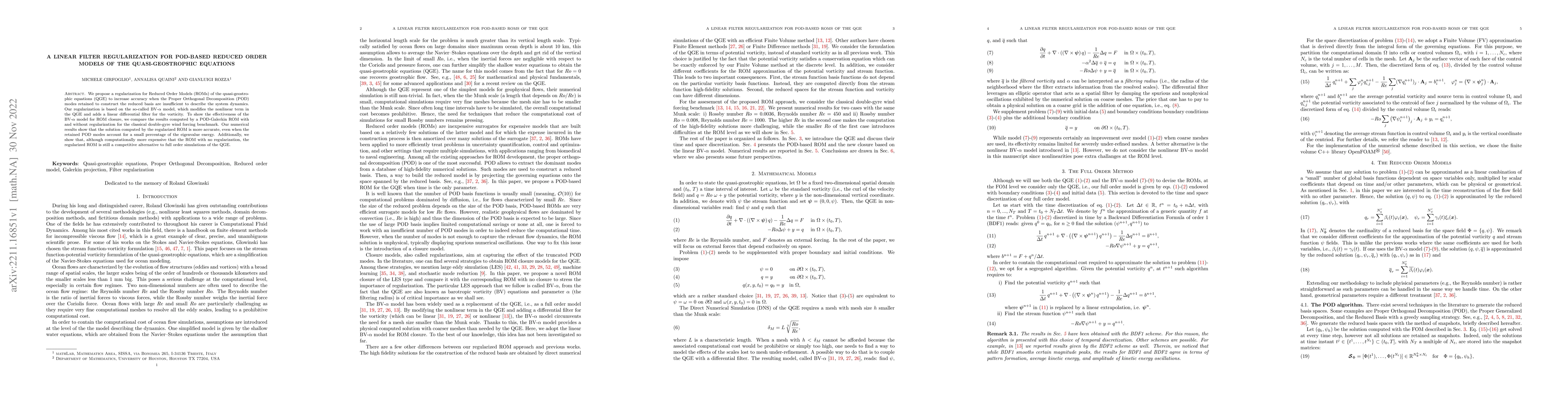 Thumbnail for A linear filter regularization for POD-based reduced order models of the
  quasi-geostrophic equations