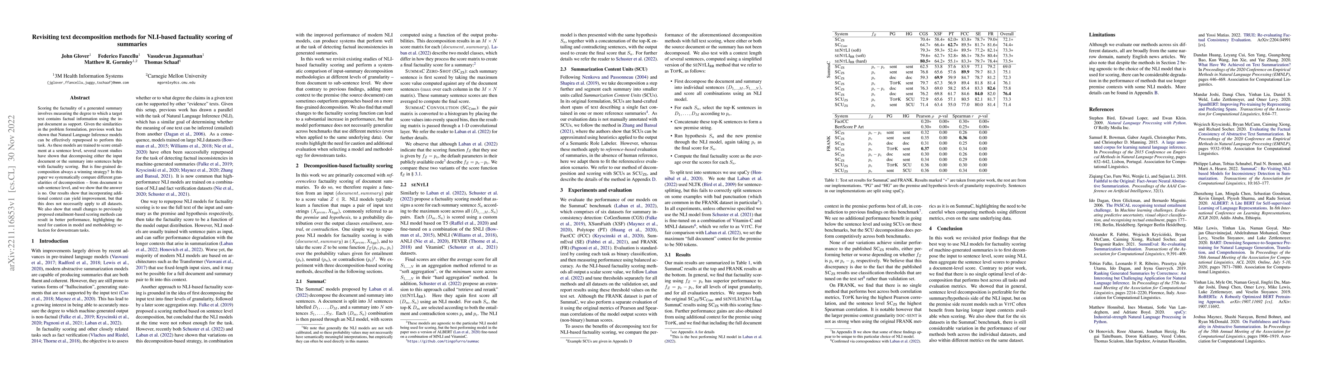 Thumbnail for Revisiting text decomposition methods for NLI-based factuality scoring
  of summaries