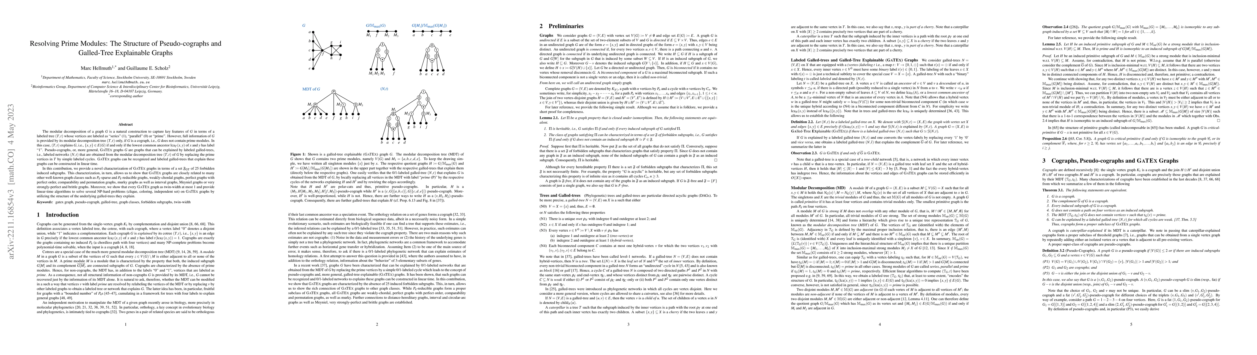 Thumbnail for Resolving Prime Modules: The Structure of Pseudo-cographs and
  Galled-Tree Explainable Graphs