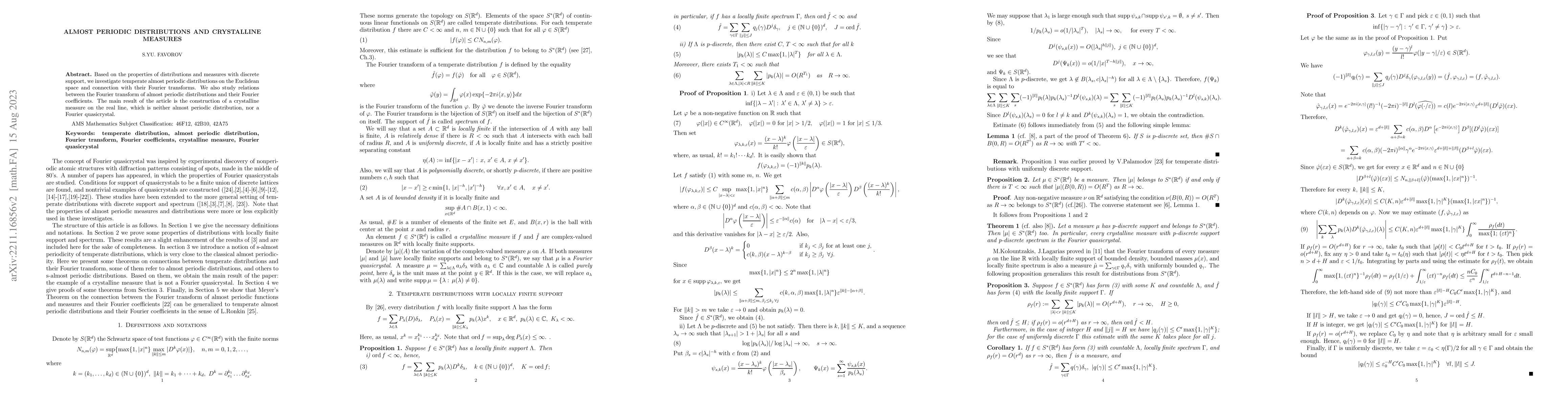 Thumbnail for Almost periodic distributions and crystalline measures