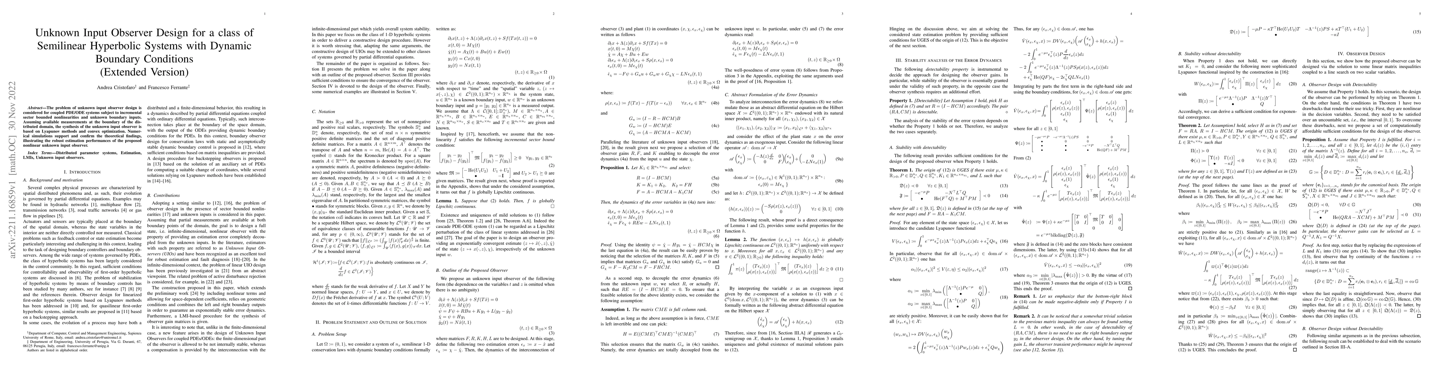 Thumbnail for Unknown Input Observer Design for a class of Semilinear Hyperbolic
  Systems with Dynamic Boundary Conditions