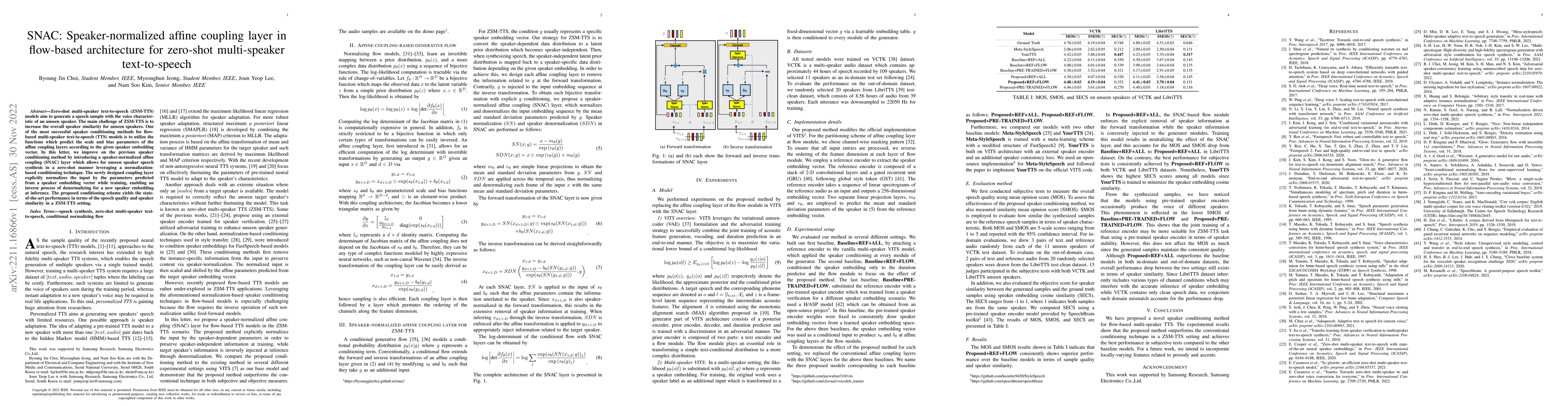 Thumbnail for SNAC: Speaker-normalized affine coupling layer in flow-based
  architecture for zero-shot multi-speaker text-to-speech