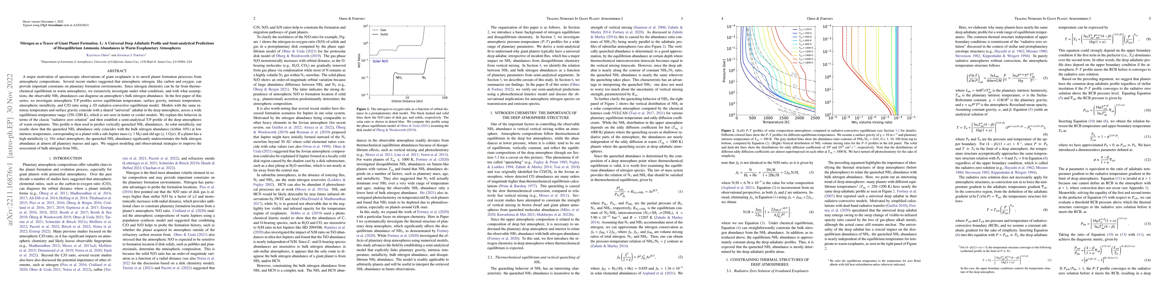 Thumbnail for Nitrogen as a Tracer of Giant Planet Formation. I.: A Universal Deep
  Adiabatic Profile and Semi-analytical Predictions of Disequilibrium Ammonia
  Abundances in Warm Exoplanetary Atmospheres