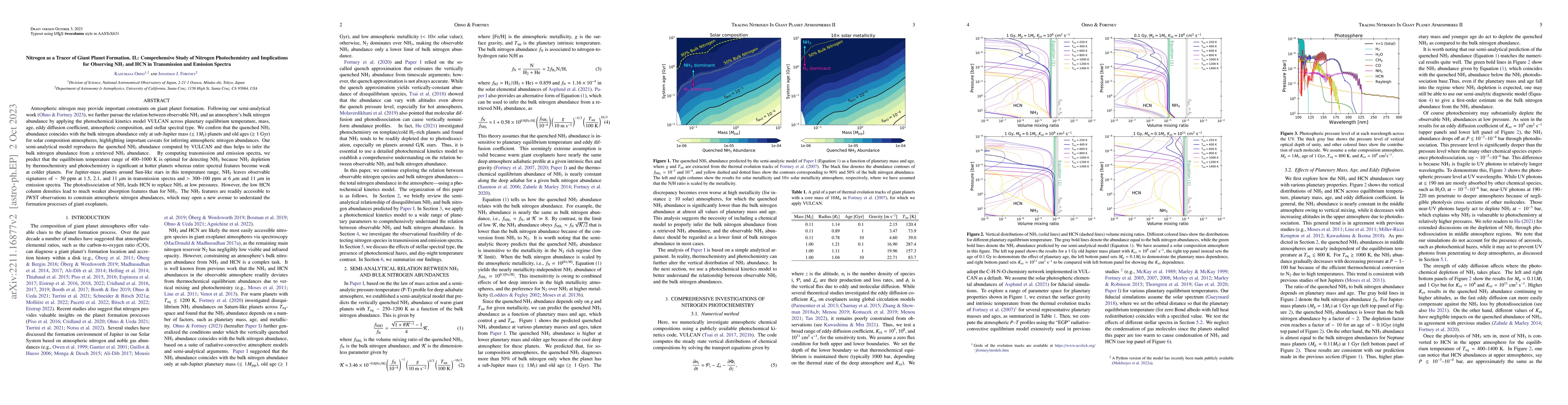 Thumbnail for Nitrogen as a Tracer of Giant Planet Formation. II.: Comprehensive Study
  of Nitrogen Photochemistry and Implications for Observing NH3 and HCN in
  Transmission and Emission Spectra