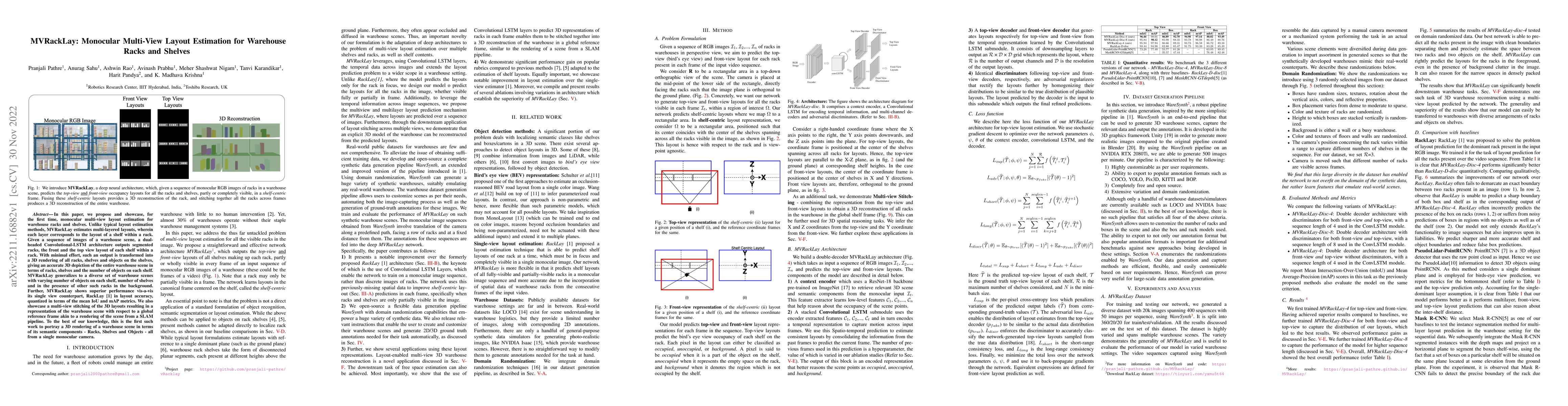 Thumbnail for MVRackLay: Monocular Multi-View Layout Estimation for Warehouse Racks
  and Shelves