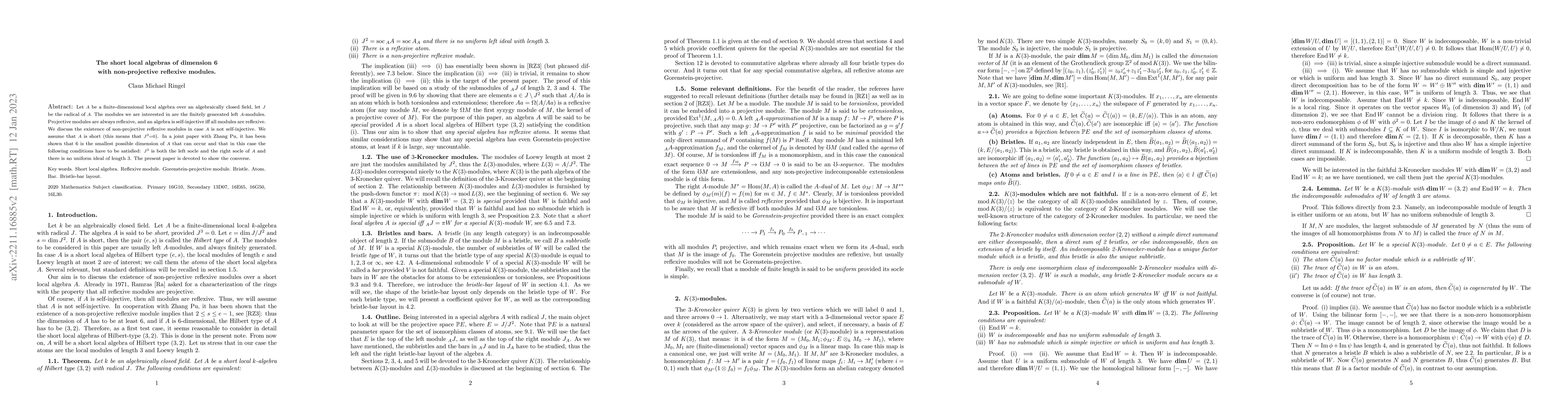 Thumbnail for The short local algebras of dimension 6 with non-projective reflexive
  modules
