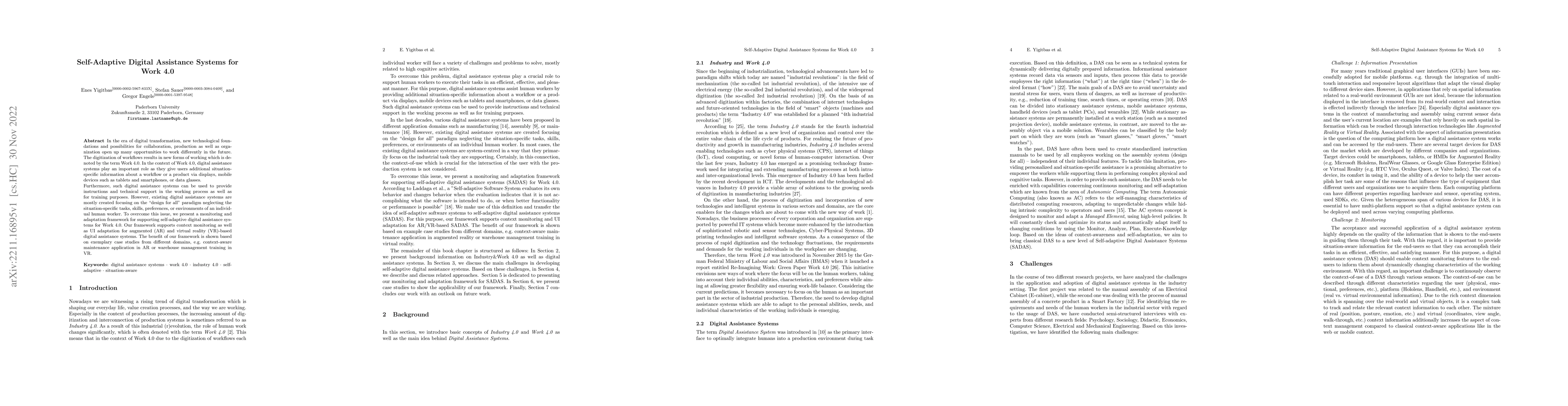 Thumbnail for Self-Adaptive Digital Assistance Systems for Work 4.0