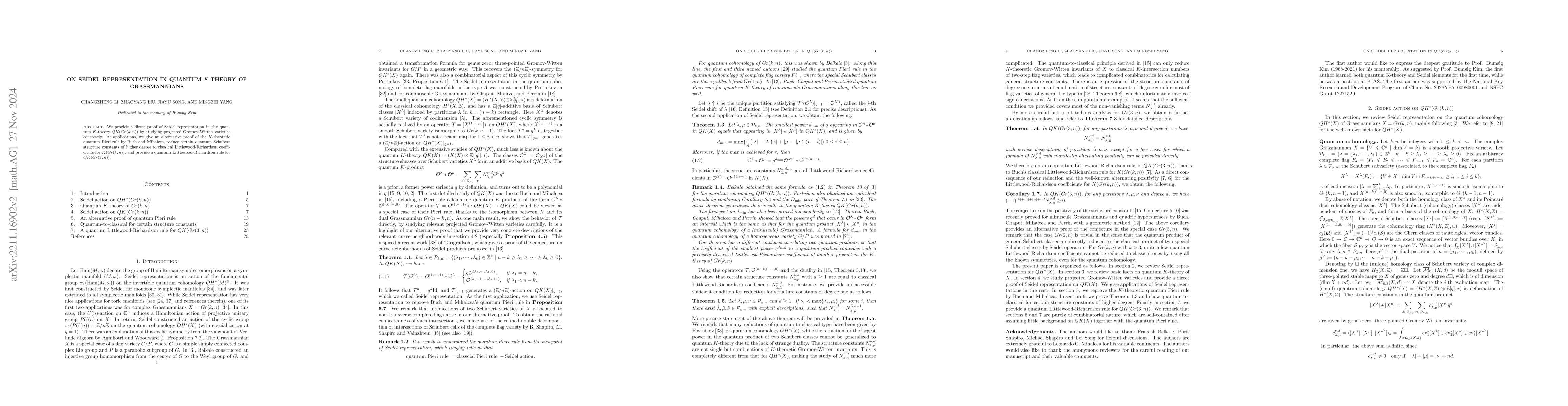 Thumbnail for On Seidel representation in quantum K-theory of Grassmannians