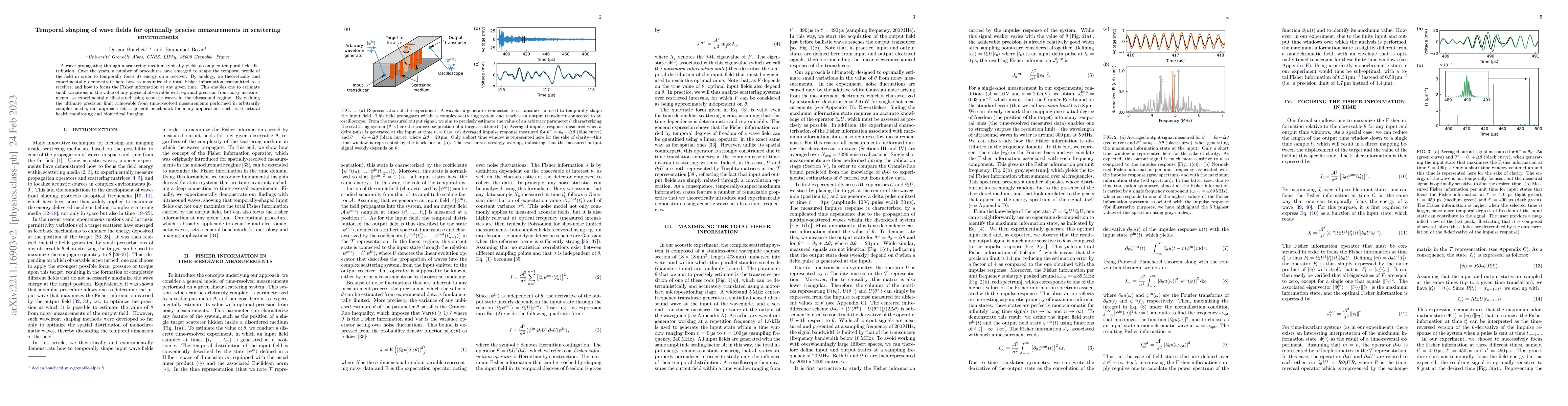 Thumbnail for Temporal shaping of wave fields for optimally precise measurements in
  scattering environments