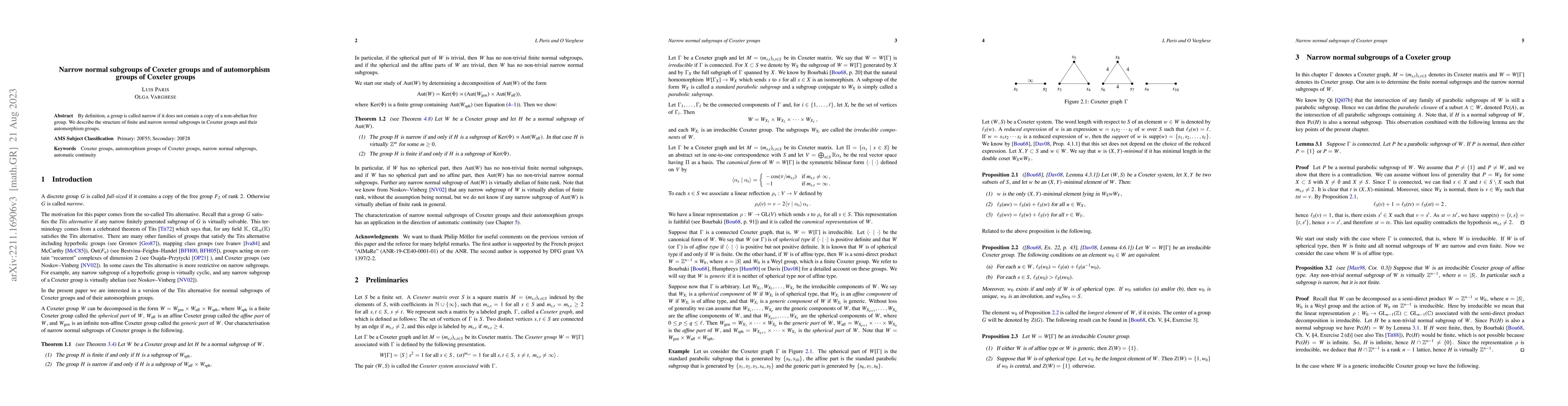 Thumbnail for Narrow normal subgroups of Coxeter groups and of automorphism groups of
  Coxeter groups