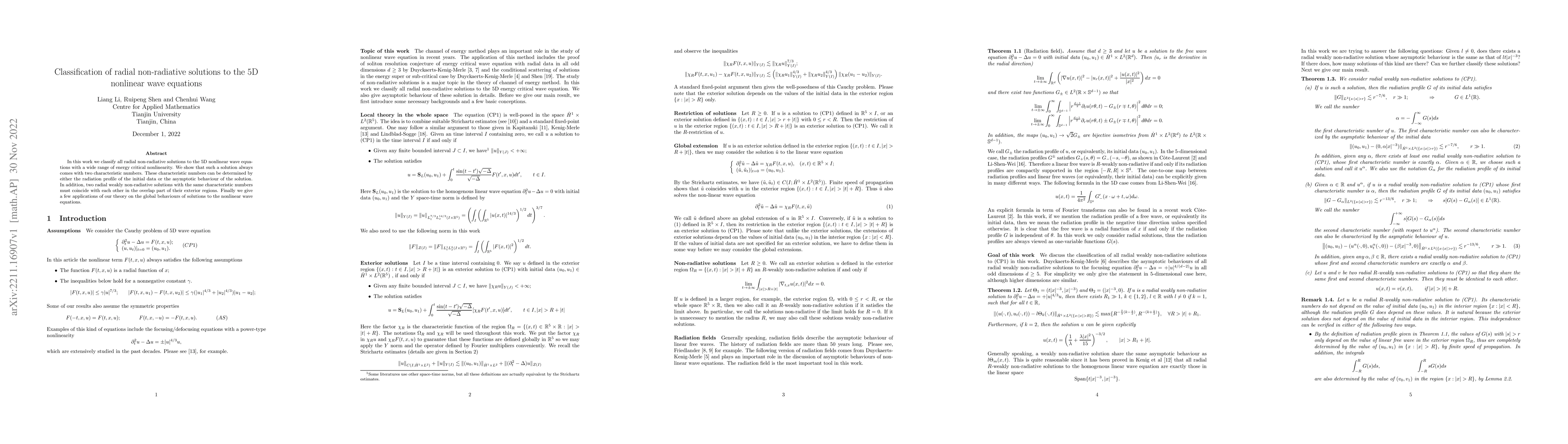 Thumbnail for Classification of radial non-radiative solutions to the 5D nonlinear
  wave equations