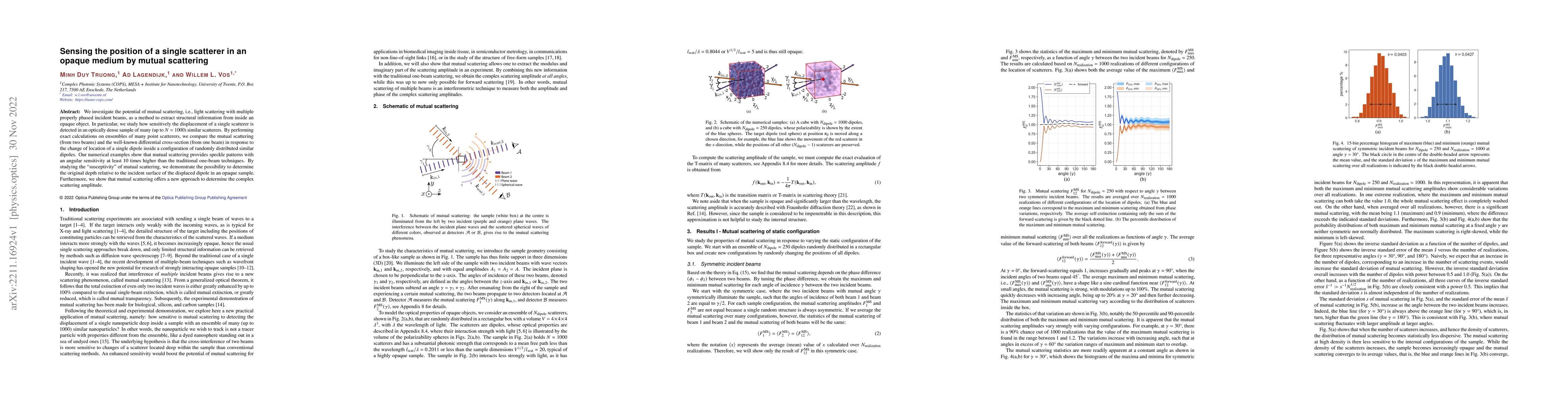 Thumbnail for Sensing the position of a single scatterer in an opaque medium by mutual
  scattering