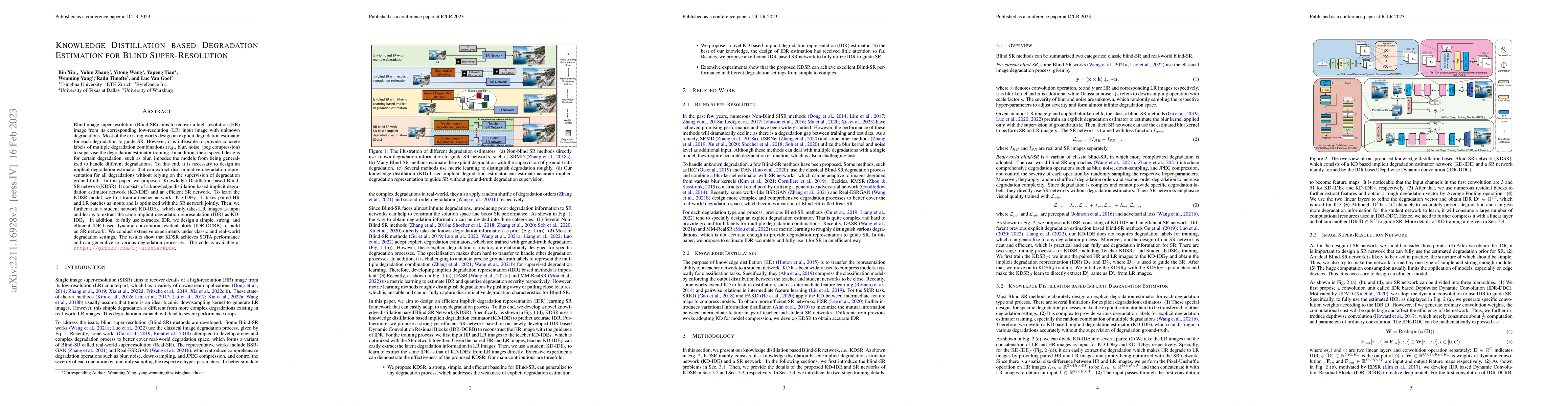 Thumbnail for Knowledge Distillation based Degradation Estimation for Blind
  Super-Resolution