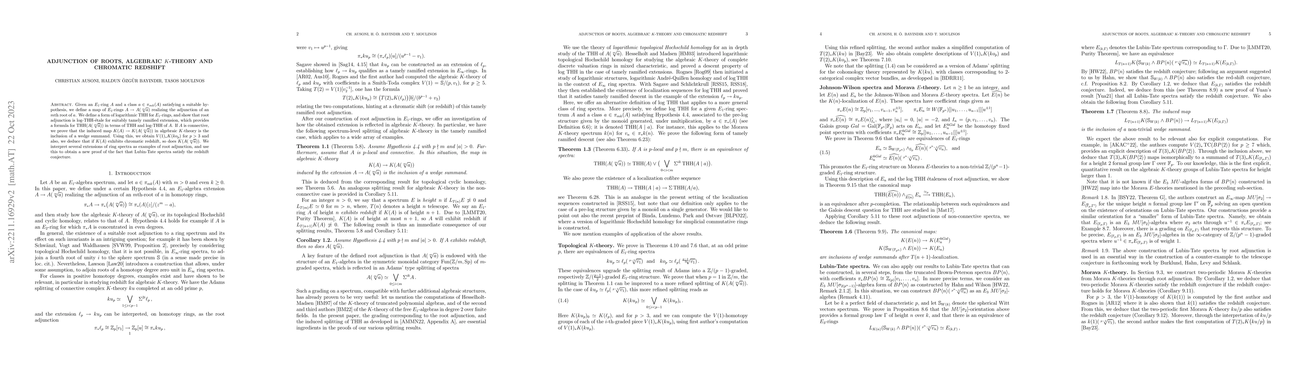 Thumbnail for Adjunction of roots, algebraic $K$-theory and chromatic redshift
