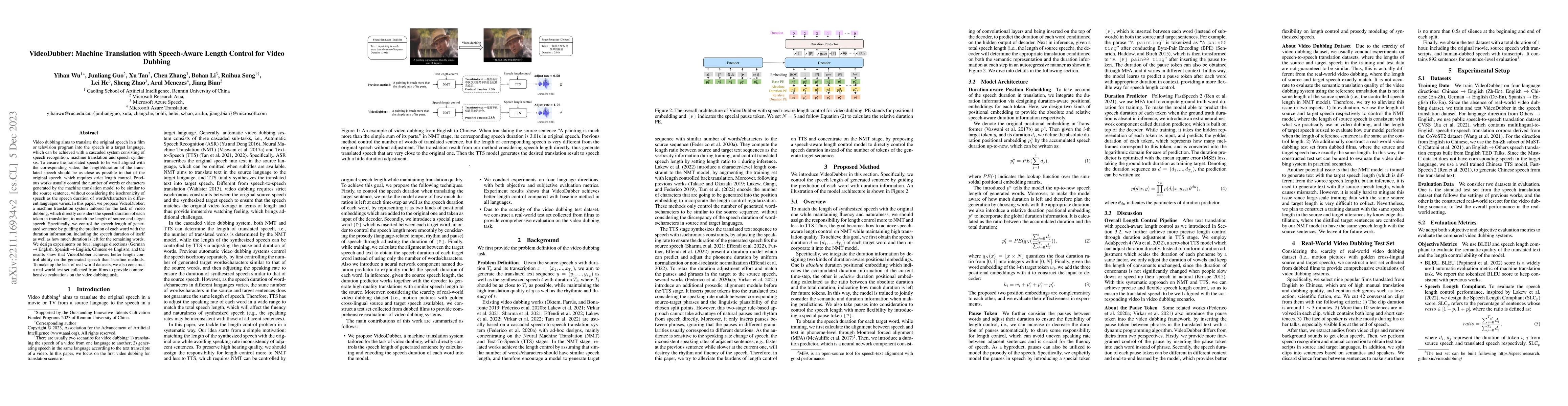 Thumbnail for VideoDubber: Machine Translation with Speech-Aware Length Control for
  Video Dubbing