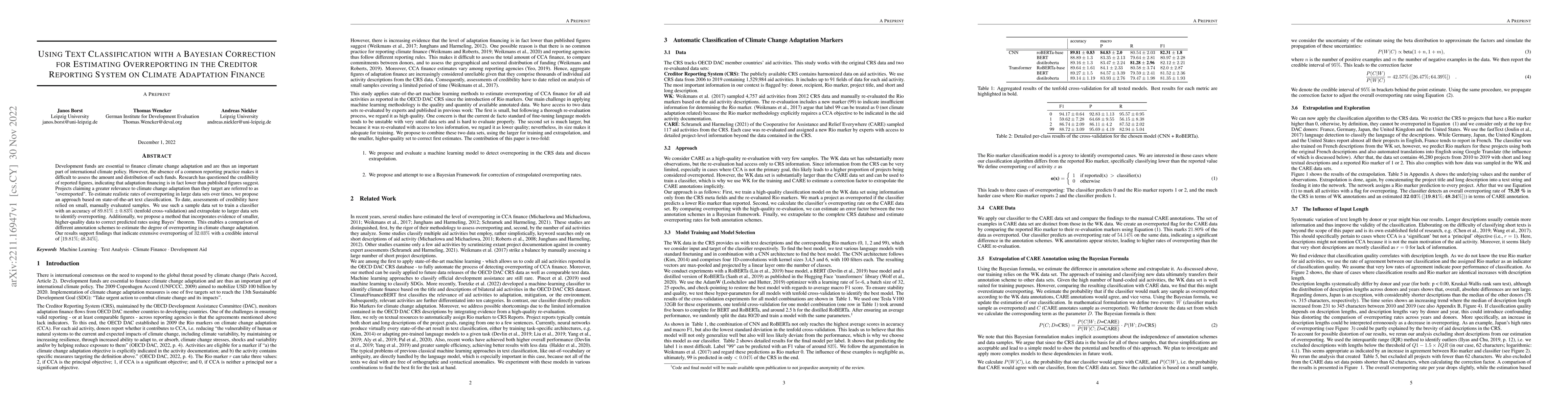 Thumbnail for Using Text Classification with a Bayesian Correction for Estimating
  Overreporting in the Creditor Reporting System on Climate Adaptation Finance