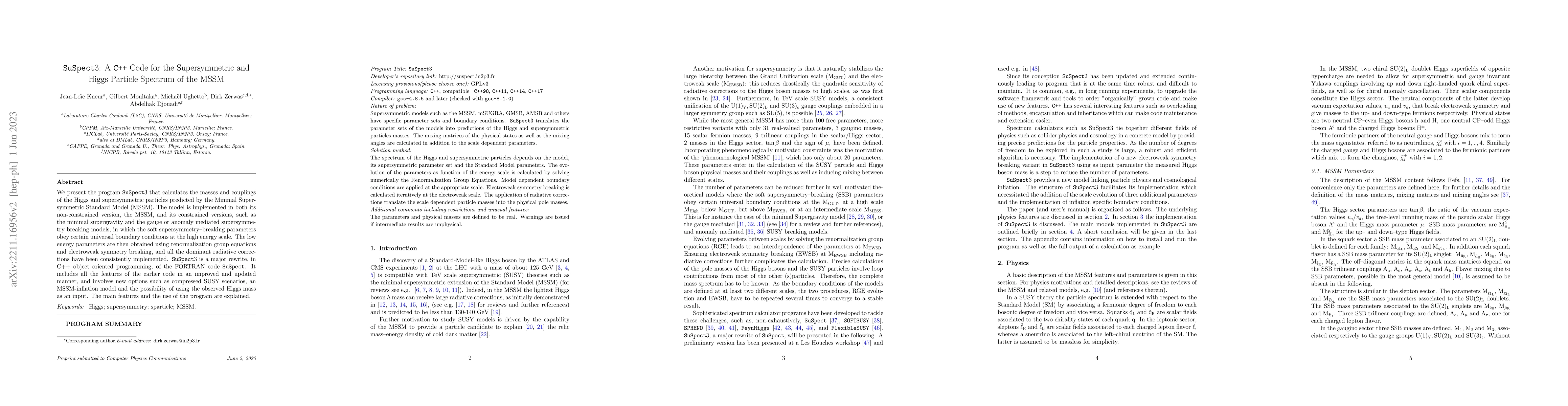 Thumbnail for SuSpect3: A C++ Code for the Supersymmetric and Higgs Particle Spectrum
  of the MSSM