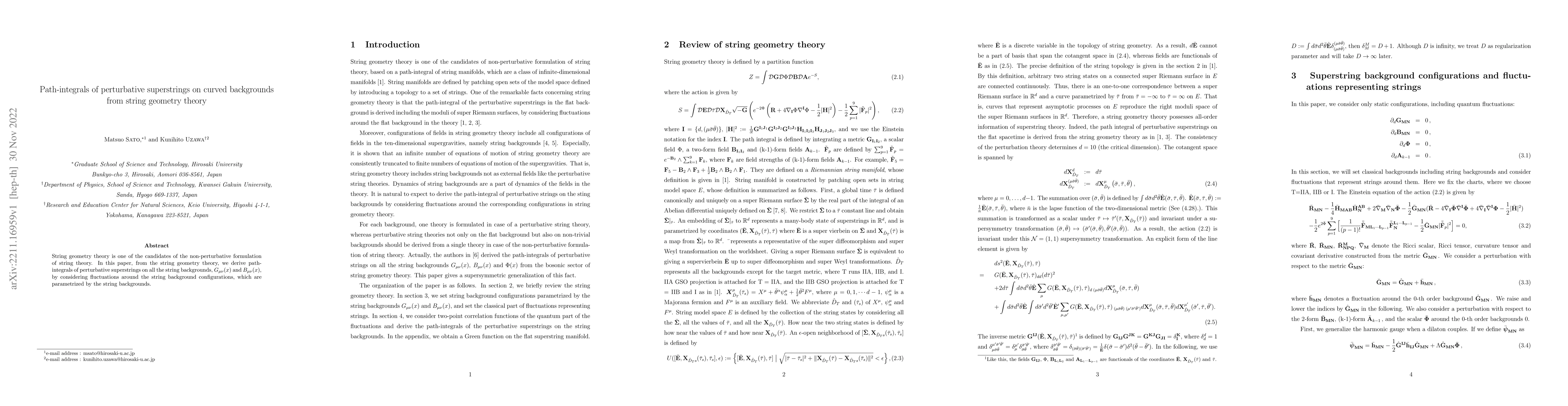 Thumbnail for Path-integrals of perturbative superstrings on curved backgrounds from
  string geometry theory