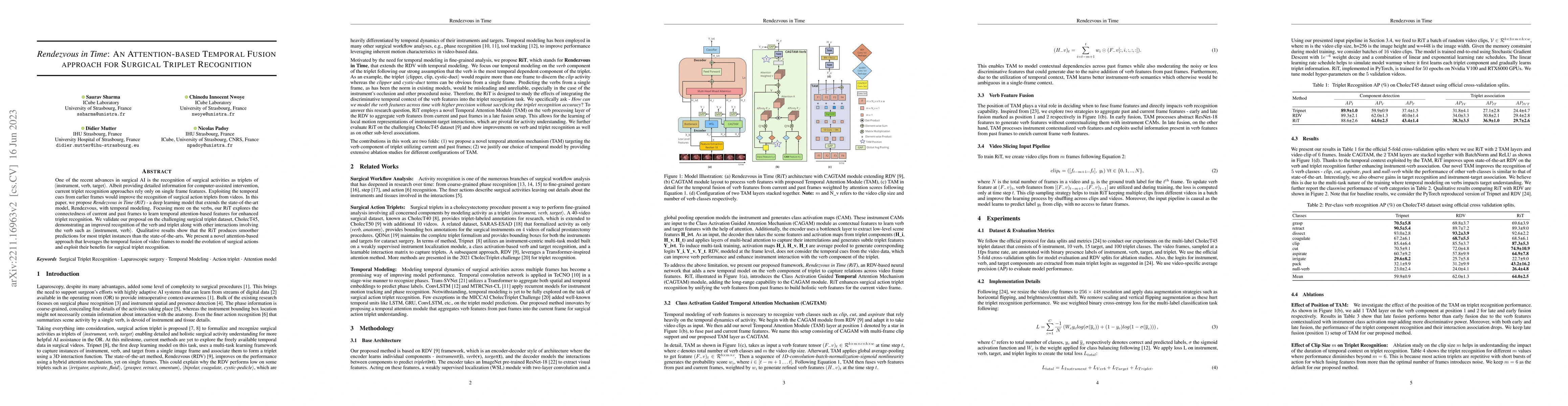Thumbnail for Rendezvous in Time: An Attention-based Temporal Fusion approach for
  Surgical Triplet Recognition