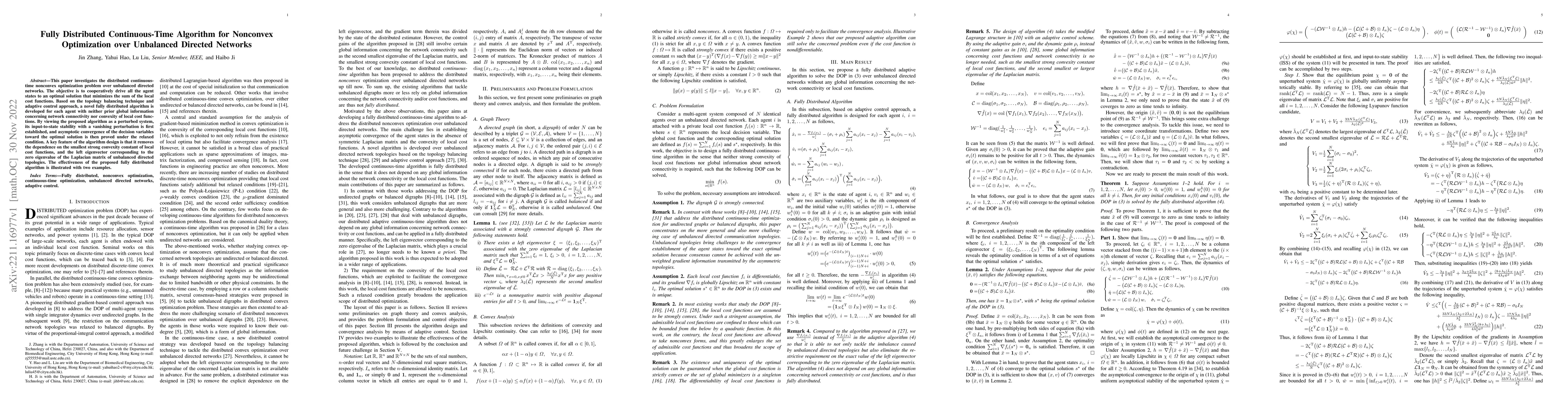 Thumbnail for Fully Distributed Continuous-Time Algorithm for Nonconvex Optimization
  over Unbalanced Directed Networks