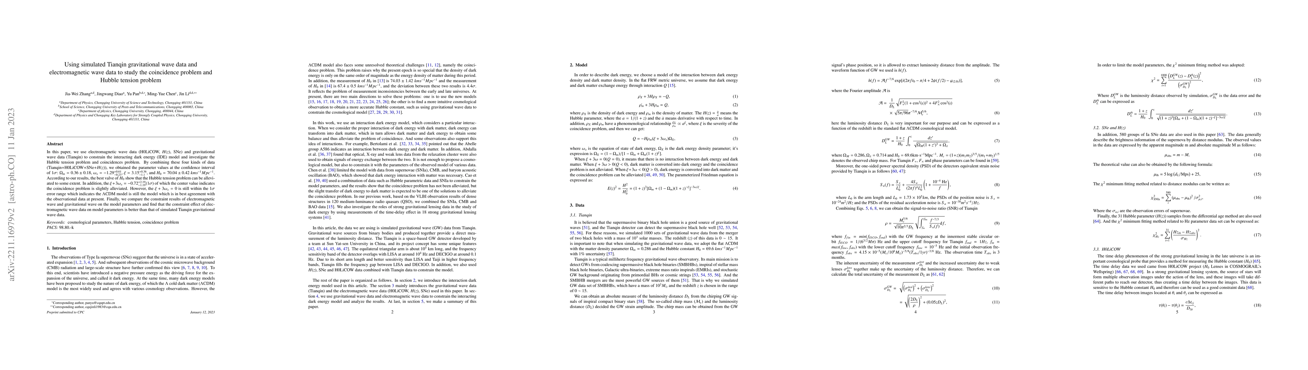 Thumbnail for Using simulated Tianqin gravitational wave data and electromagnetic wave
  data to study the coincidence problem and Hubble tension problem