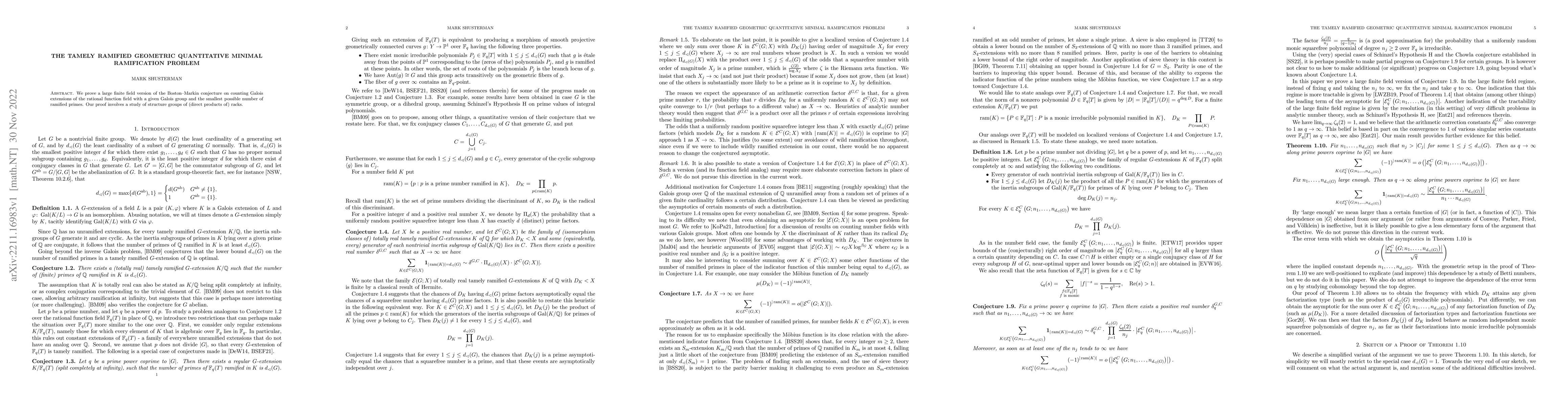 Thumbnail for The Tamely Ramified Geometric Quantitative Minimal Ramification Problem