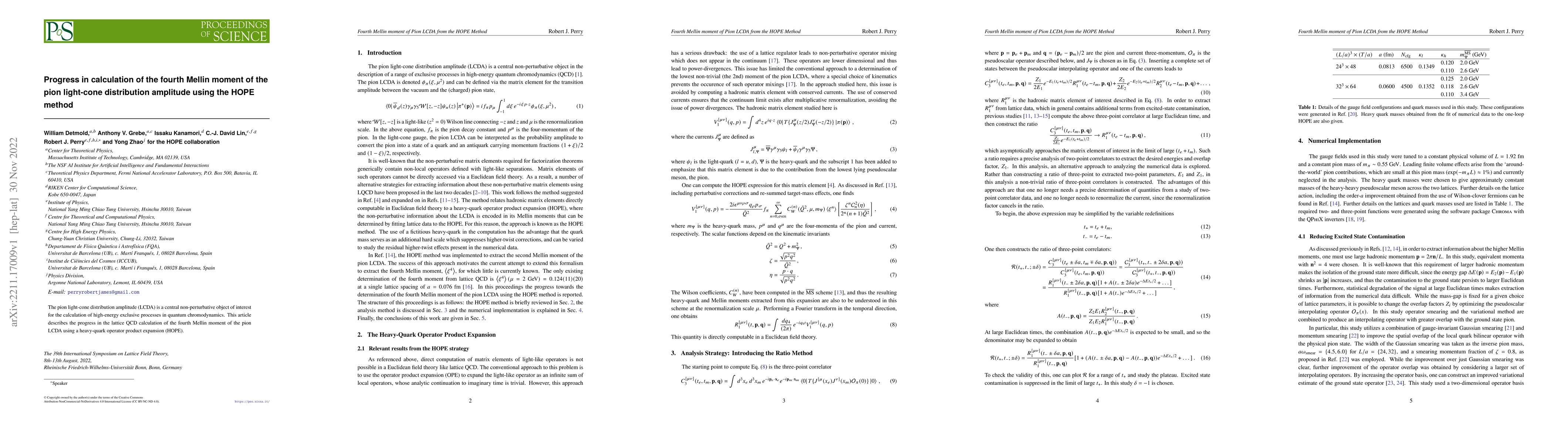 Thumbnail for Progress in calculation of the fourth Mellin moment of the pion
  light-cone distribution amplitude using the HOPE method