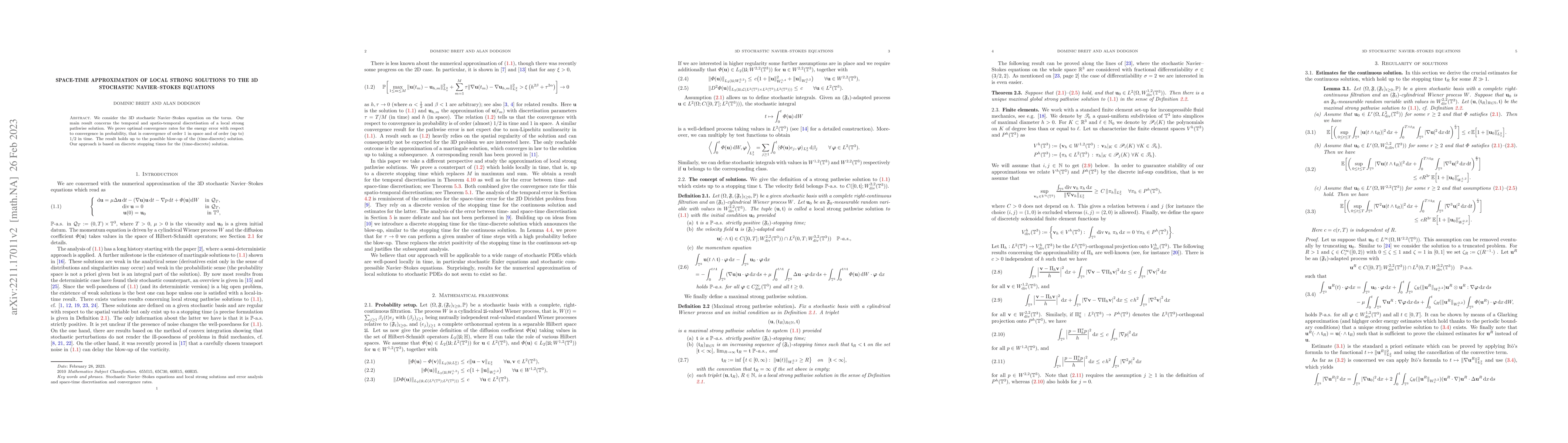 Thumbnail for Space-time approximation of local strong solutions to the 3D stochastic
  Navier-Stokes equations