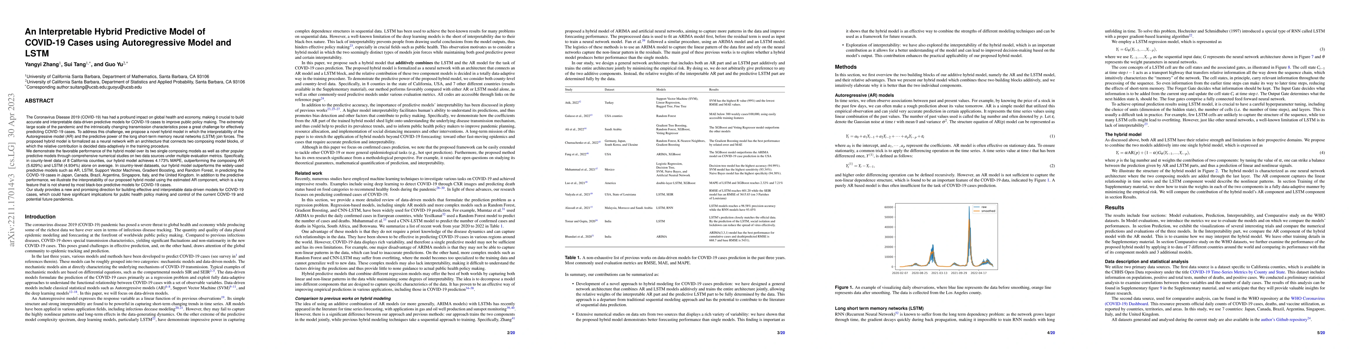 Thumbnail for An Interpretable Hybrid Predictive Model of COVID-19 Cases using
  Autoregressive Model and LSTM