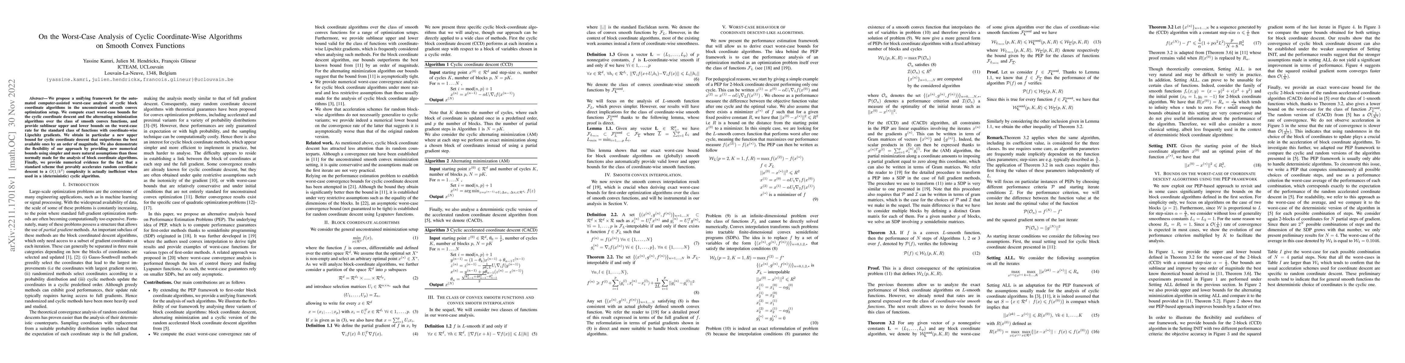 Thumbnail for On the Worst-Case Analysis of Cyclic Coordinate-Wise Algorithms on
  Smooth Convex Functions