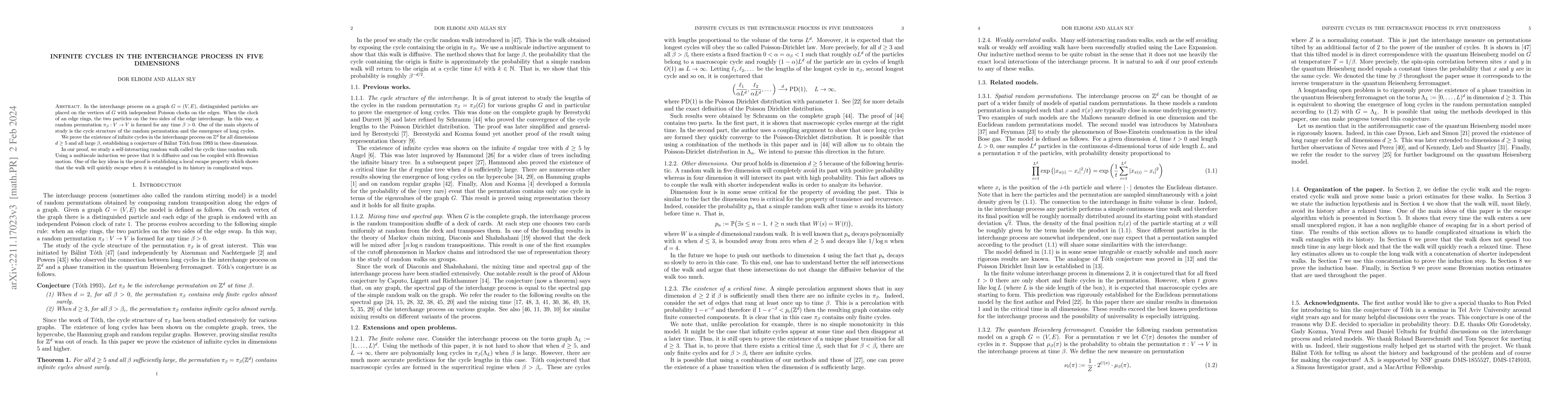 Thumbnail for Infinite cycles in the interchange process in five dimensions