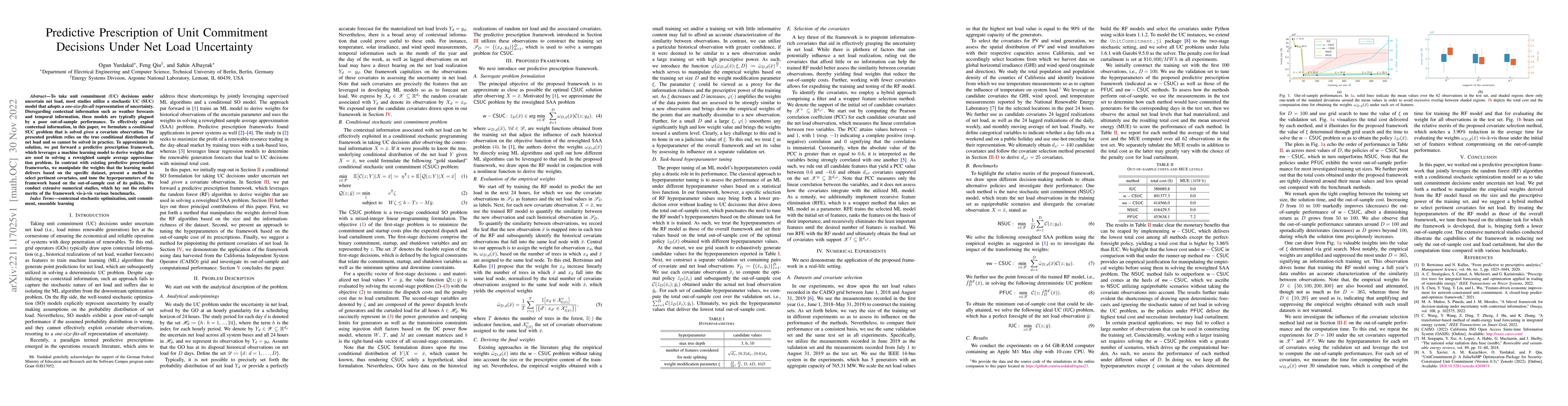 Thumbnail for Predictive Prescription of Unit Commitment Decisions Under Net Load
  Uncertainty