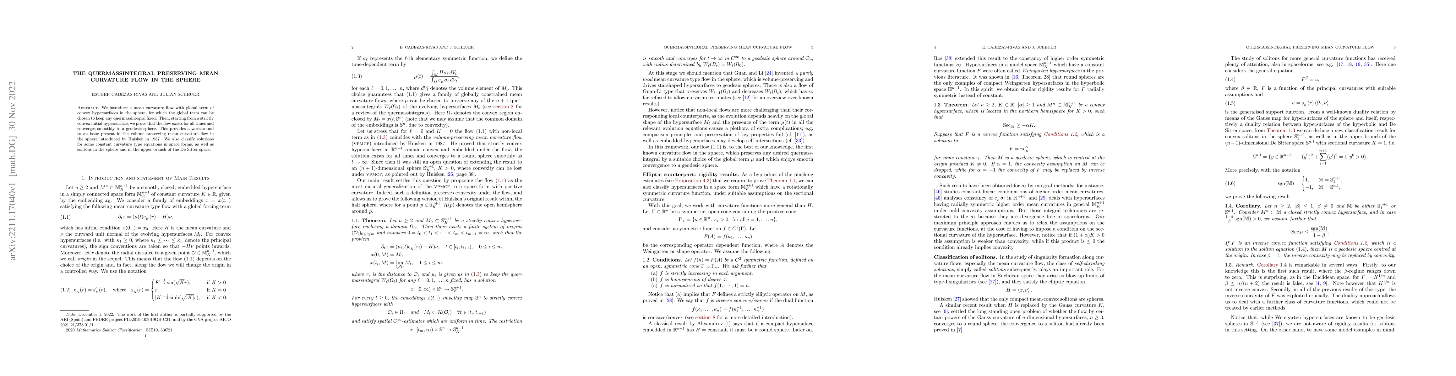 Thumbnail for The quermassintegral preserving mean curvature flow in the sphere